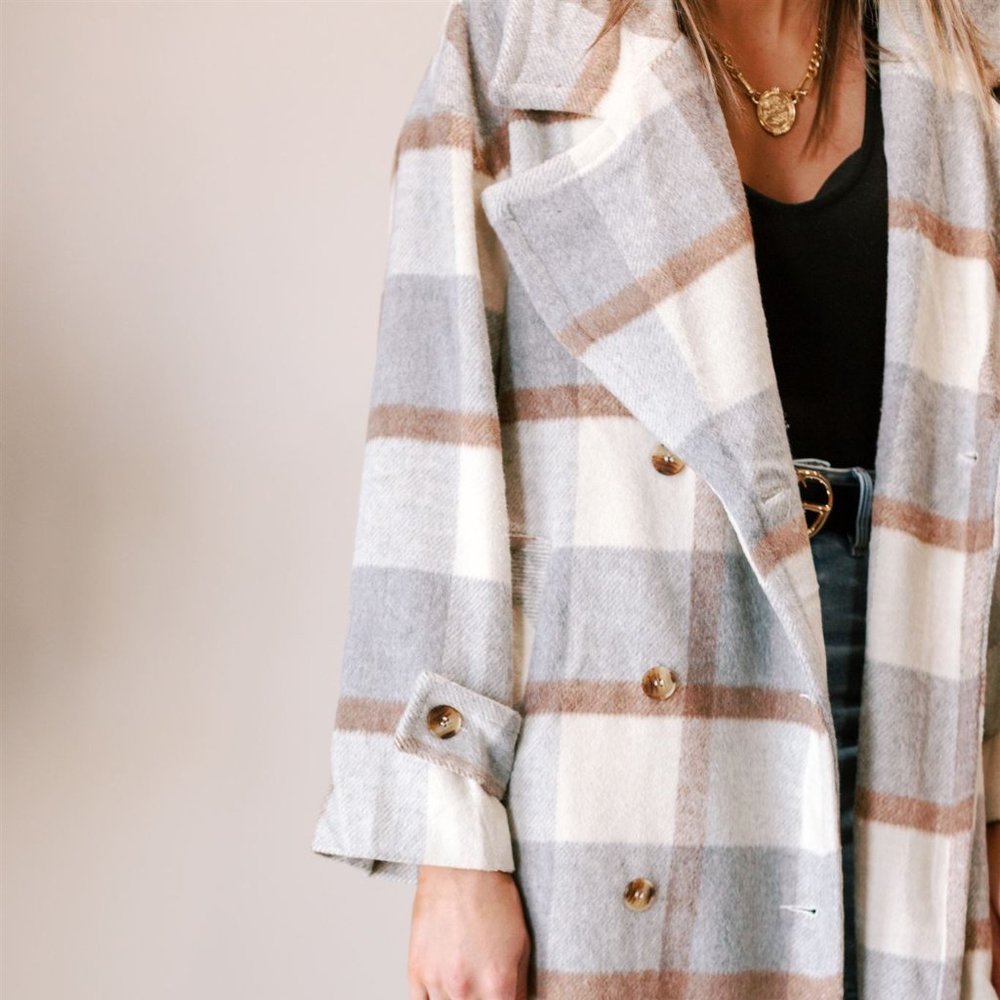🆕 PLAID WOVEN OVERCOAT - Picture 3 of 5